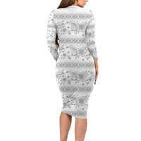 Samoa White Sunday Family Matching Long Sleeve Bodycon Dress and Hawaiian Shirt Samoan Tapa White Hibiscus LT05 - Polynesian Pride