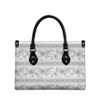 Samoa White Sunday Leather Bag Samoan Tapa White Hibiscus - Polynesian Pride