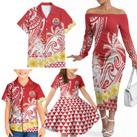 Personalised Tahiti Surfing Family Matching Off The Shoulder Long Sleeve Dress and Hawaiian Shirt Polynesian Style LT05 - Polynesian Pride