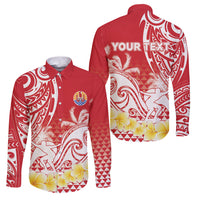 Personalised Tahiti Surfing Family Matching Off The Shoulder Long Sleeve Dress and Hawaiian Shirt Polynesian Style LT05 Dad's Shirt - Long Sleeve Red - Polynesian Pride