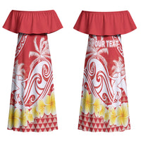 Personalised Tahiti Surfing Family Matching Off Shoulder Maxi Dress and Hawaiian Shirt Polynesian Style LT05 Mom's Dress Red - Polynesian Pride