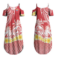 Personalised Tahiti Surfing Family Matching Summer Maxi Dress and Hawaiian Shirt Polynesian Style LT05 Mom's Dress Red - Polynesian Pride