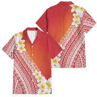 Tahiti Plumeria Tribal Pattern Family Matching Long Sleeve Bodycon Dress and Hawaiian Shirt Wave Style Red LT05 Dad's Shirt - Short Sleeve Red - Polynesian Pride