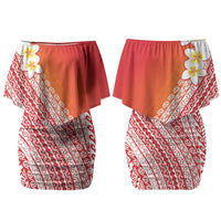 Tahiti Plumeria Tribal Pattern Family Matching Off Shoulder Short Dress and Hawaiian Shirt Wave Style Red LT05 Mom's Dress Red - Polynesian Pride
