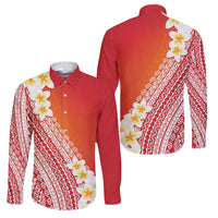 Tahiti Plumeria Tribal Pattern Family Matching Puletasi and Hawaiian Shirt Wave Style Red LT05 Dad's Shirt - Long Sleeve Red - Polynesian Pride
