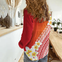 Tahiti Plumeria Tribal Pattern Women Casual Shirt Wave Style Red LT05 - Polynesian Pride