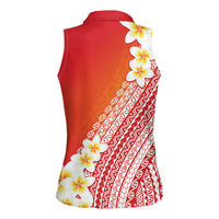 Tahiti Plumeria Tribal Pattern Women Sleeveless Polo Shirt Wave Style Red LT05 - Polynesian Pride