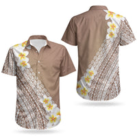 Tahiti Plumeria Tribal Pattern Couples Matching Mermaid Dress and Hawaiian Shirt Wave Style Brown LT05 - Polynesian Pride
