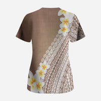 Tahiti Plumeria Tribal Pattern Scrub Top Wave Style Brown LT05 - Polynesian Pride
