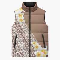 Tahiti Plumeria Tribal Pattern Sleeveless Puffer Jacket Wave Style Brown LT05 Unisex Brown - Polynesian Pride