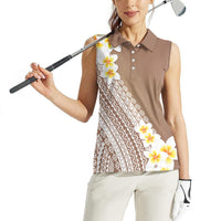 Tahiti Plumeria Tribal Pattern Women Sleeveless Polo Shirt Wave Style Brown LT05 - Polynesian Pride