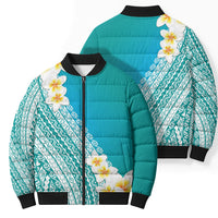 Tahiti Plumeria Tribal Pattern Bomber Puffer Jacket Wave Style Turquoise LT05 - Polynesian Pride