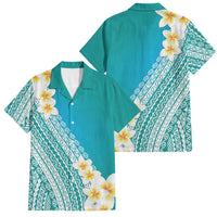 Tahiti Plumeria Tribal Pattern Family Matching Puletasi and Hawaiian Shirt Wave Style Turquoise LT05 Dad's Shirt - Short Sleeve Turquoise - Polynesian Pride