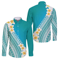 Tahiti Plumeria Tribal Pattern Family Matching Summer Maxi Dress and Hawaiian Shirt Wave Style Turquoise LT05 Dad's Shirt - Long Sleeve Turquoise - Polynesian Pride