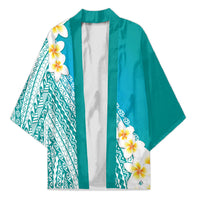 Tahiti Plumeria Tribal Pattern Kimono Wave Style Turquoise LT05 Unisex Turquoise - Polynesian Pride