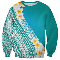 Tahiti Plumeria Tribal Pattern Sweatshirt Wave Style Turquoise LT05 Unisex Turquoise - Polynesian Pride