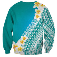 Tahiti Plumeria Tribal Pattern Sweatshirt Wave Style Turquoise LT05 - Polynesian Pride