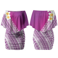 Tahiti Plumeria Tribal Pattern Family Matching Off Shoulder Short Dress and Hawaiian Shirt Wave Style Purple LT05 Mom's Dress Purple - Polynesian Pride