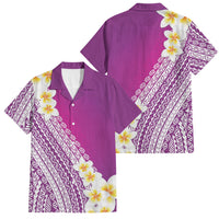 Tahiti Plumeria Tribal Pattern Family Matching Off Shoulder Short Dress and Hawaiian Shirt Wave Style Purple LT05 Dad's Shirt - Short Sleeve Purple - Polynesian Pride