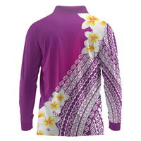 Tahiti Plumeria Tribal Pattern Long Sleeve Polo Shirt Wave Style Purple LT05 - Polynesian Pride