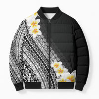 Tahiti Plumeria Tribal Pattern Bomber Puffer Jacket Wave Style Black LT05 Unisex Black - Polynesian Pride