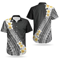 Tahiti Plumeria Tribal Pattern Couples Matching Tank Maxi Dress and Hawaiian Shirt Wave Style Black LT05 - Polynesian Pride