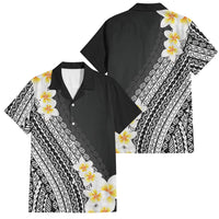 Tahiti Plumeria Tribal Pattern Family Matching Puletasi and Hawaiian Shirt Wave Style Black LT05 Dad's Shirt - Short Sleeve Black - Polynesian Pride