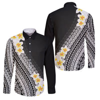 Tahiti Plumeria Tribal Pattern Family Matching Summer Maxi Dress and Hawaiian Shirt Wave Style Black LT05 Dad's Shirt - Long Sleeve Black - Polynesian Pride