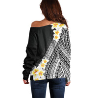 Tahiti Plumeria Tribal Pattern Off Shoulder Sweater Wave Style Black LT05 - Polynesian Pride