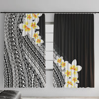 Tahiti Plumeria Tribal Pattern Window Curtain Wave Style Black LT05 With Hooks Black - Polynesian Pride