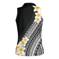 Tahiti Plumeria Tribal Pattern Women Sleeveless Polo Shirt Wave Style Black LT05 - Polynesian Pride