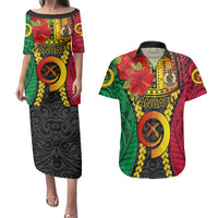 Vanuatu Couples Matching Puletasi Dress and Hawaiian Shirt Vanuatuan Coat Of Arms Mix Pig Tusk Poynesian Pattern LT05 Reggae - Polynesian Pride
