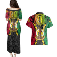 Vanuatu Couples Matching Puletasi Dress and Hawaiian Shirt Vanuatuan Coat Of Arms Mix Pig Tusk Poynesian Pattern LT05 - Polynesian Pride
