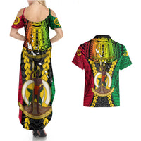Vanuatu Couples Matching Summer Maxi Dress and Hawaiian Shirt Vanuatuan Coat Of Arms Mix Pig Tusk Poynesian Pattern LT05 - Polynesian Pride