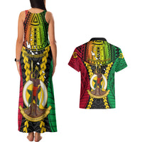 Vanuatu Couples Matching Tank Maxi Dress and Hawaiian Shirt Vanuatuan Coat Of Arms Mix Pig Tusk Poynesian Pattern LT05 - Polynesian Pride