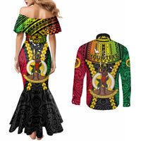 Personalized Vanuatu Couples Matching Mermaid Dress and Long Sleeve Button Shirts Vanuatuan Coat Of Arms Mix Pig Tusk Poynesian Pattern LT05 - Polynesian Pride