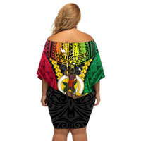 Personalized Vanuatu Off Shoulder Short Dress Vanuatuan Coat Of Arms Mix Pig Tusk Poynesian Pattern LT05 - Polynesian Pride