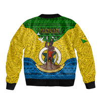 Vanuatu Malampa Province Sleeve Zip Bomber Jacket Coat Of Arms And Namele Fern Polynesian Pattern LT05 - Polynesian Pride