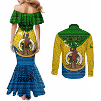 Personalized Vanuatu Malampa Province Couples Matching Mermaid Dress and Long Sleeve Button Shirts Coat Of Arms And Namele Fern Polynesian Pattern LT05 - Polynesian Pride
