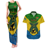 Personalized Vanuatu Malampa Province Couples Matching Tank Maxi Dress and Hawaiian Shirt Coat Of Arms And Namele Fern Polynesian Pattern LT05 Yellow - Polynesian Pride