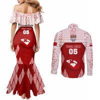 Custom Tonga Rugby Couples Matching Mermaid Dress and Long Sleeve Button Shirt 2023 Pacific Championships Kupesi Ngatu Mate Maa LT05 - Polynesian Pride