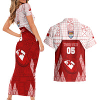 Custom Tonga Rugby Couples Matching Short Sleeve Bodycon Dress and Hawaiian Shirt 2023 Pacific Championships Kupesi Ngatu Mate Maa LT05 - Polynesian Pride