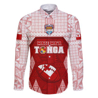 Custom Tonga Rugby Family Matching Long Sleeve Bodycon Dress and Hawaiian Shirt 2023 Pacific Championships Kupesi Ngatu Mate Maa LT05 Dad's Shirt - Long Sleeve Red - Polynesian Pride
