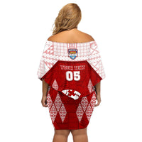 Custom Tonga Rugby Off Shoulder Short Dress 2023 Pacific Championships Kupesi Ngatu Mate Maa LT05 - Polynesian Pride