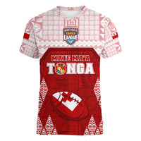 Custom Tonga Rugby Women V Neck T Shirt 2023 Pacific Championships Kupesi Ngatu Mate Maa LT05 Female Red - Polynesian Pride