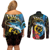 Vanuatu Fishing Couples Matching Off Shoulder Short Dress and Long Sleeve Button Shirt It's Time To Fish