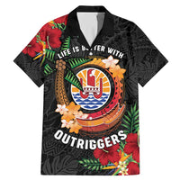 Personalised French Polynesia Outrigger Canoe Race Family Matching Mermaid Dress and Hawaiian Shirt Tropical Vibe LT05 Dad's Shirt - Short Sleeve Black - Polynesian Pride