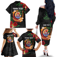 Personalised French Polynesia Outrigger Canoe Race Family Matching Off The Shoulder Long Sleeve Dress and Hawaiian Shirt Tropical Vibe LT05 - Polynesian Pride