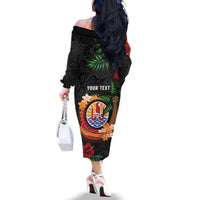 Personalised French Polynesia Outrigger Canoe Race Family Matching Off The Shoulder Long Sleeve Dress and Hawaiian Shirt Tropical Vibe LT05 - Polynesian Pride