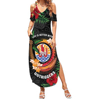 Personalised French Polynesia Outrigger Canoe Race Family Matching Summer Maxi Dress and Hawaiian Shirt Tropical Vibe LT05 Mom's Dress Black - Polynesian Pride